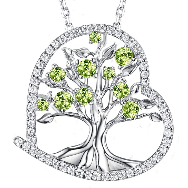 [Australia] - Zavest August September Birthstones Jewellery Peridot Blue Sapphire Birthday Gifts for Her Tree of Life Necklace Citrine Sterling Silver Citrine Pink Turmaline Heart Pendant Necklace A- Peridot Tree of Life Necklace 