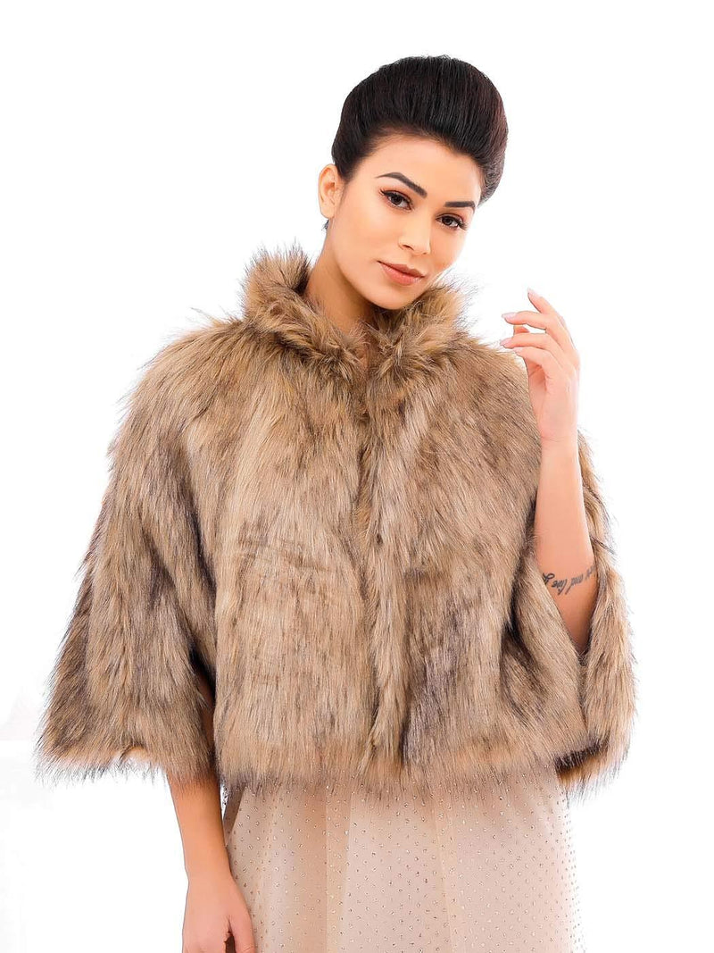 [Australia] - Unicra Women's Brown Sleeveless Faux Fur Shawl Wedding Fur Wraps and Shawls Bridal Fur Stole for Brides and Bridesmaids 