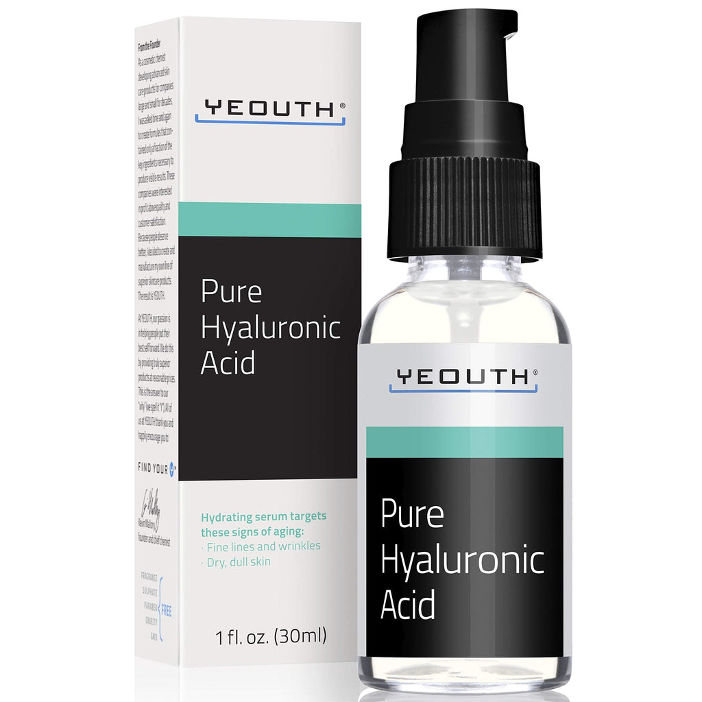 [Australia] - Hyaluronic Acid Serum for Face by YEOUTH - 100% Pure Clinical Strength Anti Aging Formula! Holds 1,000 Times Its Own Weight in Water, Plumps and Hydrates Skin, All Natural Moisturizer (2oz) 59 ml (Pack of 1) 