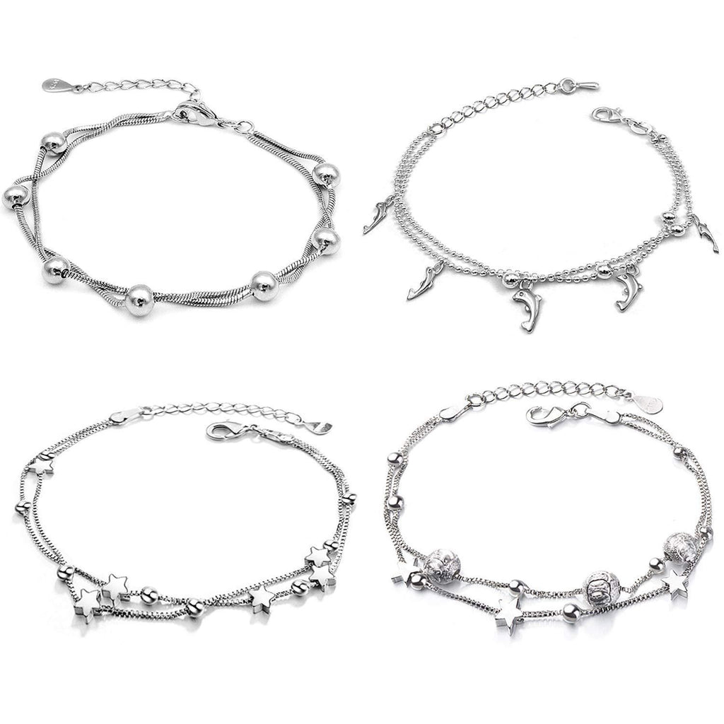 [Australia] - DTWAWA 4pcs Star Bracelet for Women Joker Silver Adjustable Double Bangle Jewelry Ladies Mum Gift 