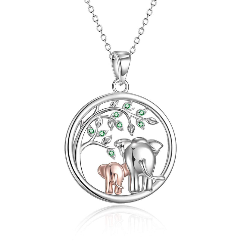 [Australia] - YFN Sterling Silver Elephant Necklace Jewellery for Women Mother Daughter Necklace Mothers Day Gifts for Women Mum Girls (silver-elephant round necklace) 