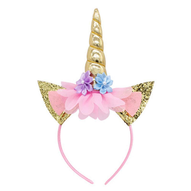 [Australia] - Unicorn Horn Headband Flower Ears Headband Rainbow Color Different Design for Girl Party Birthday Cosplay Festivals Yellow 