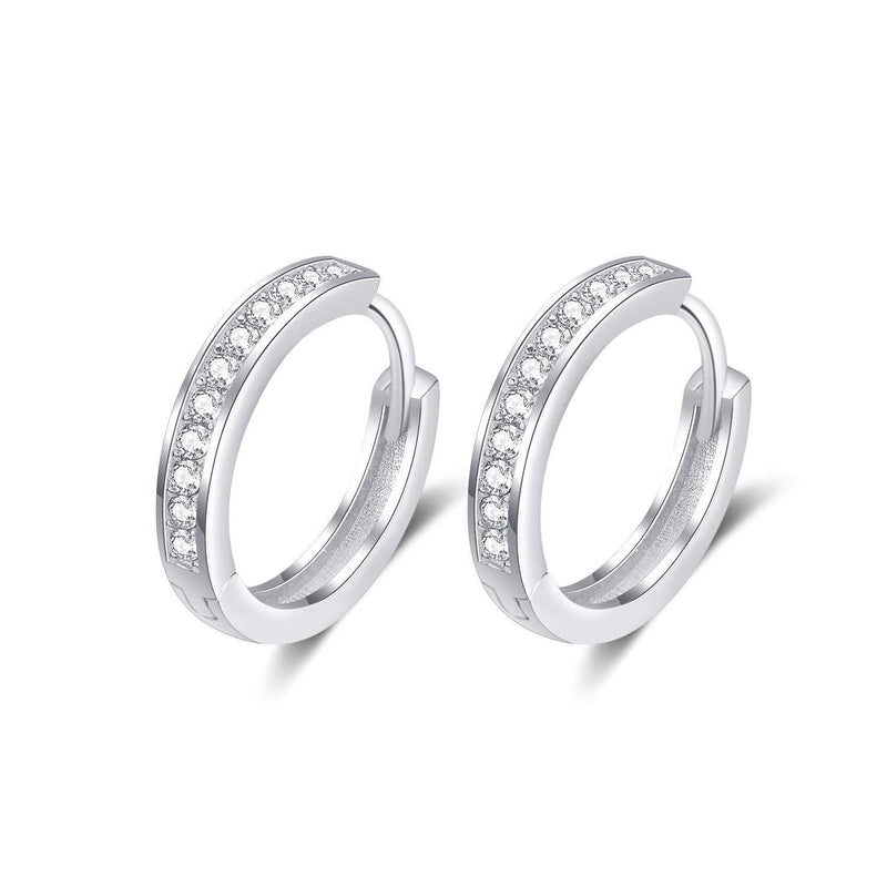 [Australia] - 925 Sterling Silver Small Huggie Hoop Earrings with Cubic Zirconia Sleeper Earrings for Women Girls White 