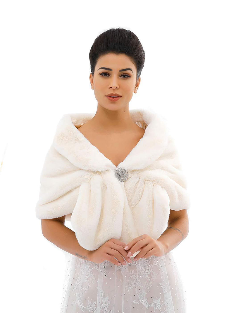 [Australia] - Unicra Women's Brown Faux Fur Shawls and Wraps Wedding Faux Fox Fur Stole Bridal Fur Scarf for Bride and Bridesmaids Beige 