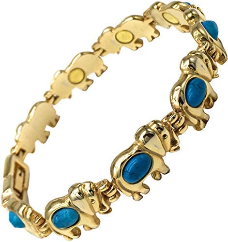 [Australia] - Ladies Magnetic Bracelet for Women - Natural Turquoise Gemstones - Fits Wrists up to 7.5" Fully Adjustable - with Jewellery Gift Box 