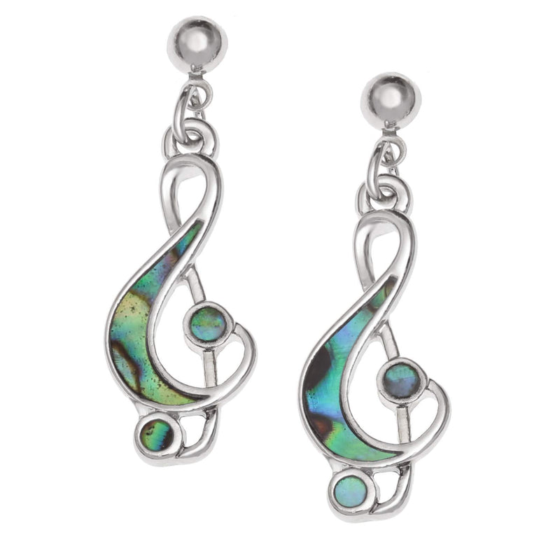 [Australia] - Kiara Jewellery Hypoallergenic Music Note/Treble Clef Stud Earrings Inlaid With Bluish Green Paua Abalone Shell. 