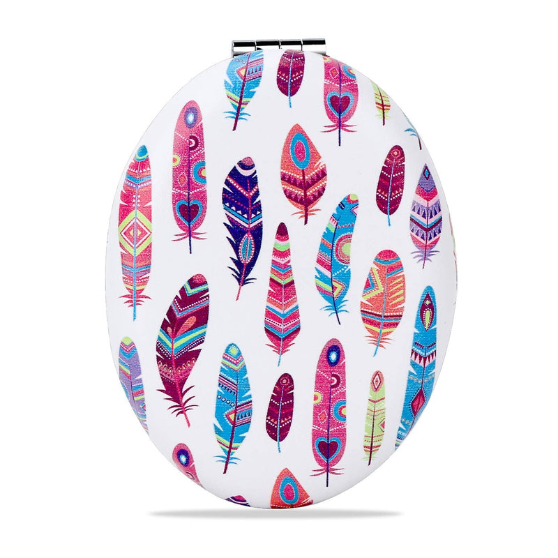 [Australia] - Shatterproof Compact Mirror for Women and Girls, Unique Travel Makeup Mirrors, Portable Double-Sided Oval Mirror with Distortion Free, Feather Pattern 