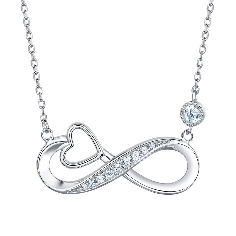 [Australia] - Van Chloe Infinity Heart Necklace for Women 925 Sterling Silver Love Pendant Necklace White Gold Plated CZ Diamond Gift for Women Girls 18" 