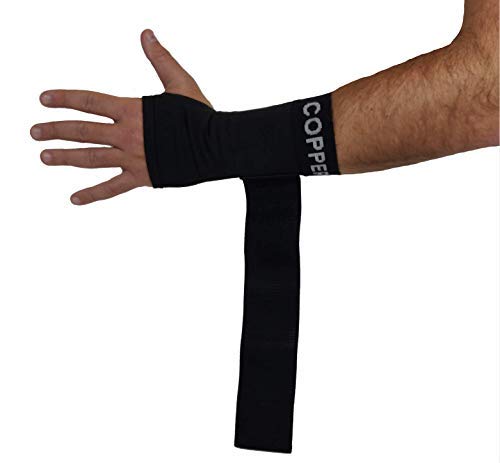 [Australia] - COPPER HEAL Long Wrist Sleeve with Adjustable Bandage - Suitable for Both Right & Left Hands Strap Short Sleeves Wraps Medical Recovery Pain Relief LONG - M Black 