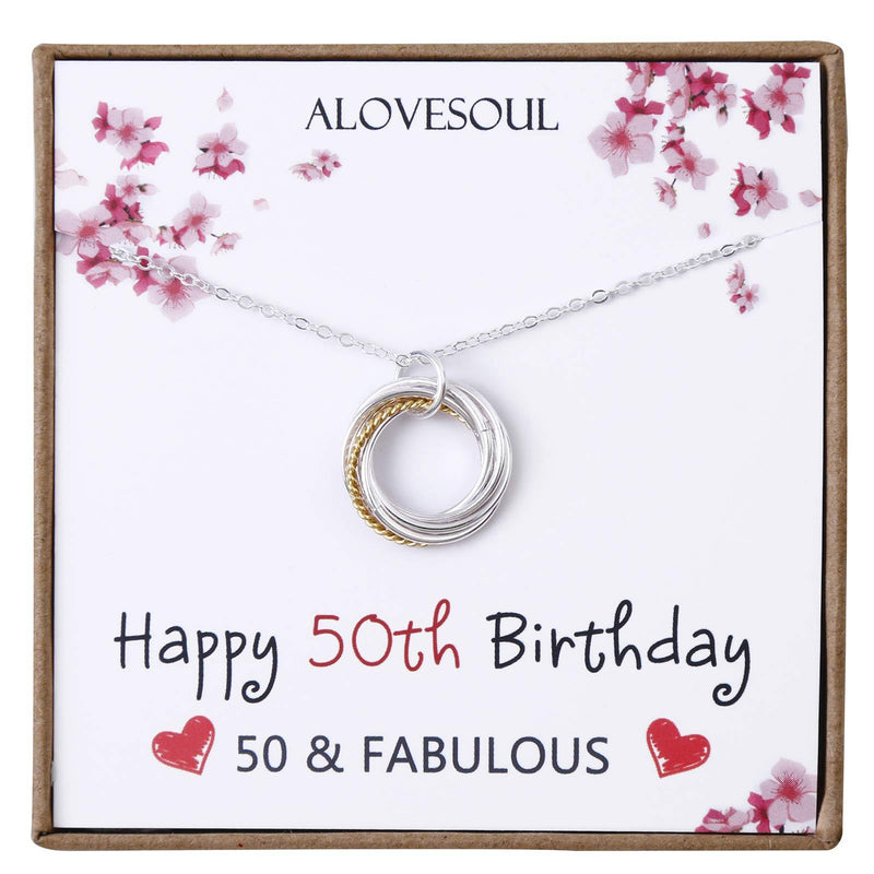 [Australia] - ALoveSoul 50th Birthday Gifts for Women - Sterling Silver Five Circle intertwined Necklace for Her 5 Decade 50 Years Old Jewelry Presents 