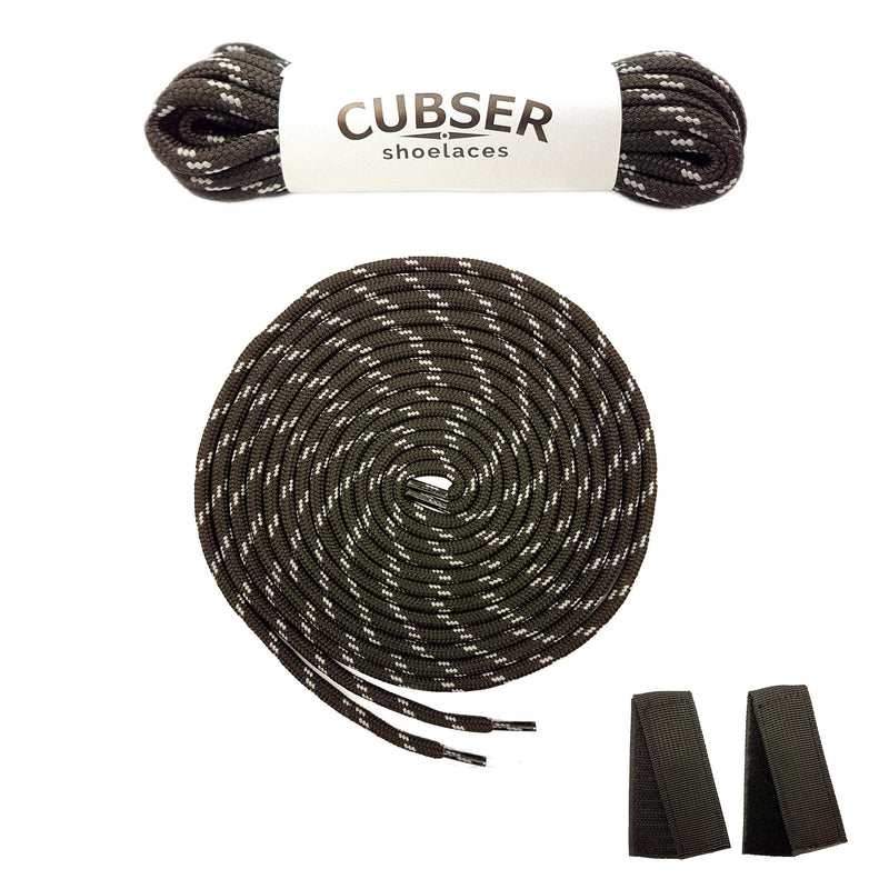 [Australia] - Round Boot Laces (3 Pairs) 5mm Durable Shoelaces for Hiking, Walking, Outdoor and Work Boots + Bonus Shoelaces Holder by CUBSER 160 Black-grey 