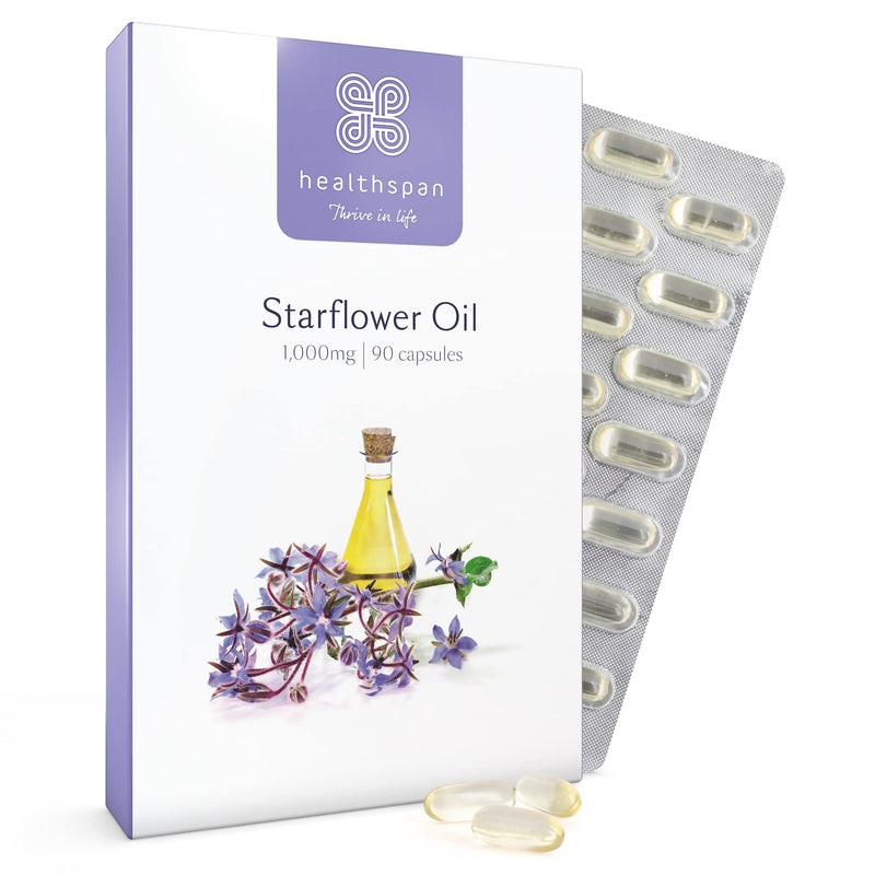 [Australia] - Starflower Oil 1,000mg (90 Capsules) | Healthspan | Richest Source of Gamma-Linolenic Acid (GLA) | Women's Health | 207mg GLA & 131mg Omega 9 Fatty Acids Per Capsule | Vegan 