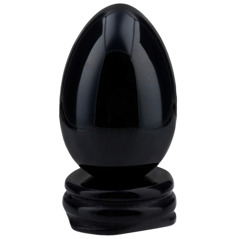 [Australia] - Nupuyai Crystal Egg with Stand for Home Decoration,Carved Polished Stone for Reiki Chakra Healing Obsidian #4-black/Obsidian 