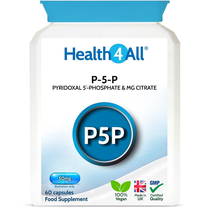 [Australia] - Health4All P5P Pyridoxal 5'-Phosphate 50mg 60 Capsules (V) Biologically Active Vitamin B6 with Magnesium Citrate for PMS and Reduction of Tiredness & Fatigue 60 Count (Pack of 1) 