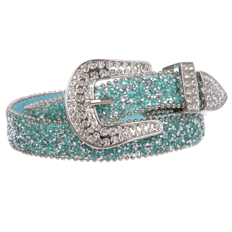[Australia] - Kids 1 1/8" (28 mm) Western Cowgirl Rhinestone Sparkling Mesh Belt 20 Inch Turquoise 