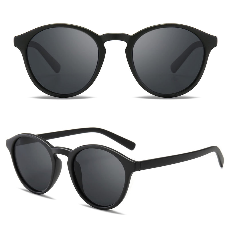 [Australia] - SUNGAIT Women's Retro Polarized Sunglasses with TR90 Frame Sunglasses Vintage Round Style for UV400 Protection Black Frame(matte Finish)/Grey Lens 
