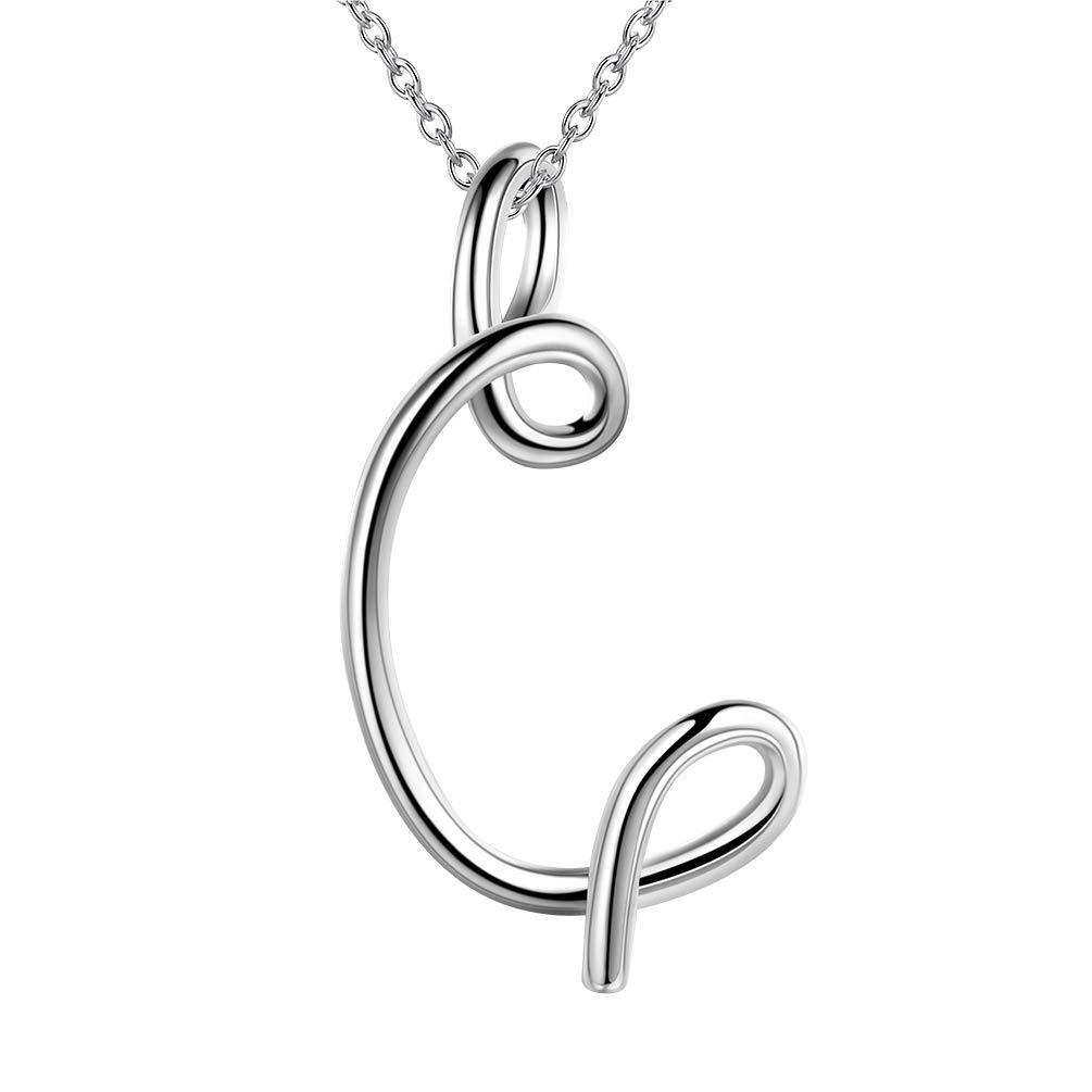[Australia] - Cursive Script Letter Name Pendant Necklace Chain for Women Girls 925 Stering Silver Initial Letter Necklace Music Note Alphabet Monogram Necklace Jewellery for Birthday Bridesmaid Gift C 