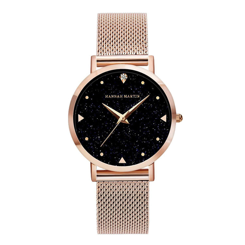 [Australia] - Zwini Ladies Watch 3ATM Waterproof Quartz Watches for Women Lady Wrist Watches with Rose Gold Stainless Steel Mesh Strap Fashion Women Watches with Blue Elegant Starry Sky Dial 