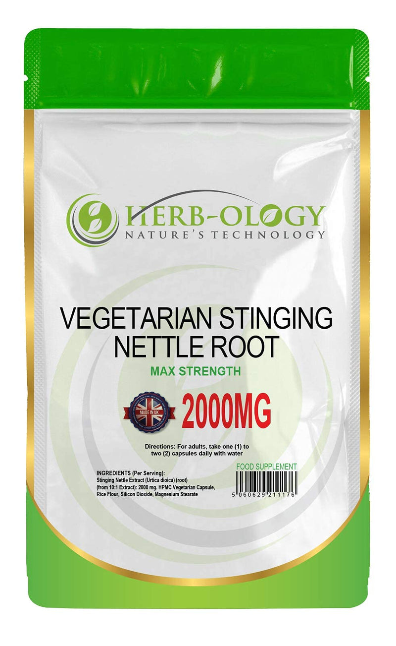 [Australia] - Herb-Ology Stinging Nettle Root Capsules | 120 Nettle Root Capsules (10:1 Extract) 2000mg per Serving | Suitable for Vegitarians & Manufactured in The UK in an ISO Certified Facility 120 Count (Pack of 1) 