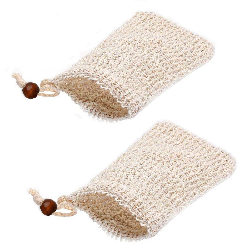 [Australia] - nuoshen 2 pcs Sisal Soap Bag, Natural Organic Soap Bag Exfoliating Soap Saver Pouch with Drawstring for Foaming, Drying Soaps, Exfoliation 