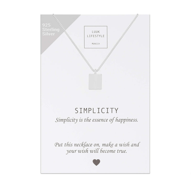 [Australia] - LUUK LIFESTYLE 925 silver necklaces with different pendants and Simplicity quote, lucky charm, friendship chain, gift, silver, gold, rosé Square 