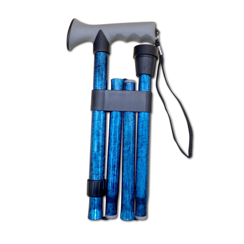 [Australia] - Walking Stick – Gel Handle Comfort Grip Collapsible Folding Cane for Men & Women - Adjustable Length - by Life Healthcare - Blue Crackle 