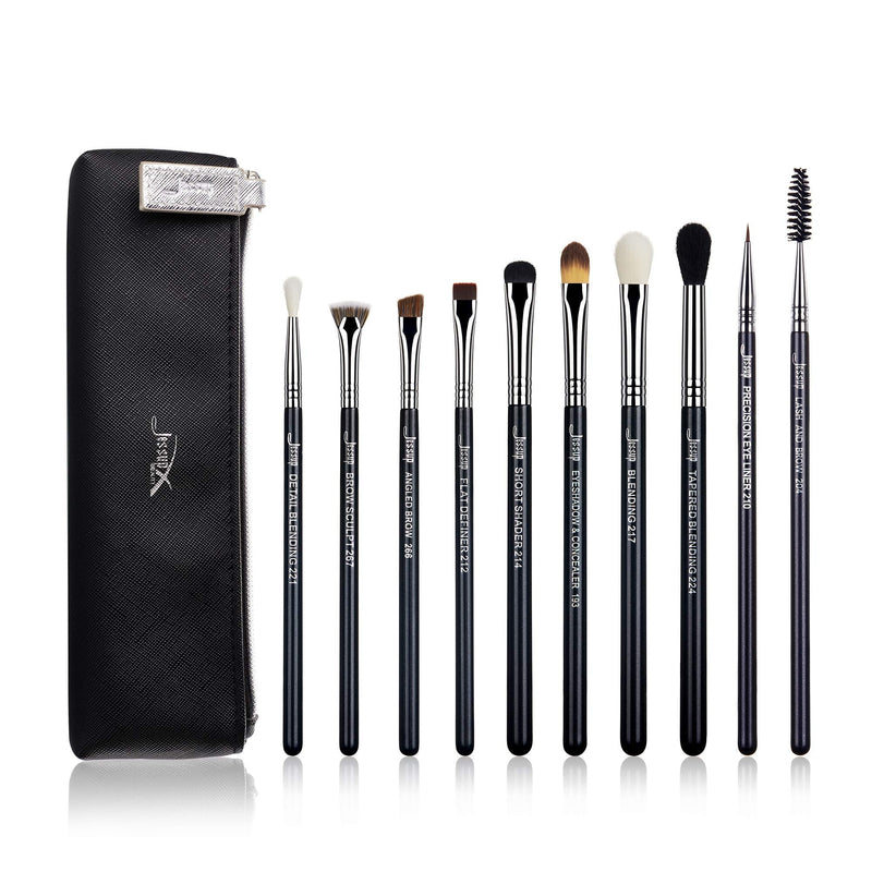 [Australia] - Jessup Eye Makeup Brushes 10 pcs with Cosmetic Bag, Premium Synthetic Eyeshadow Blending Concealer Eyebrow Eyeliner Brush Set T315 