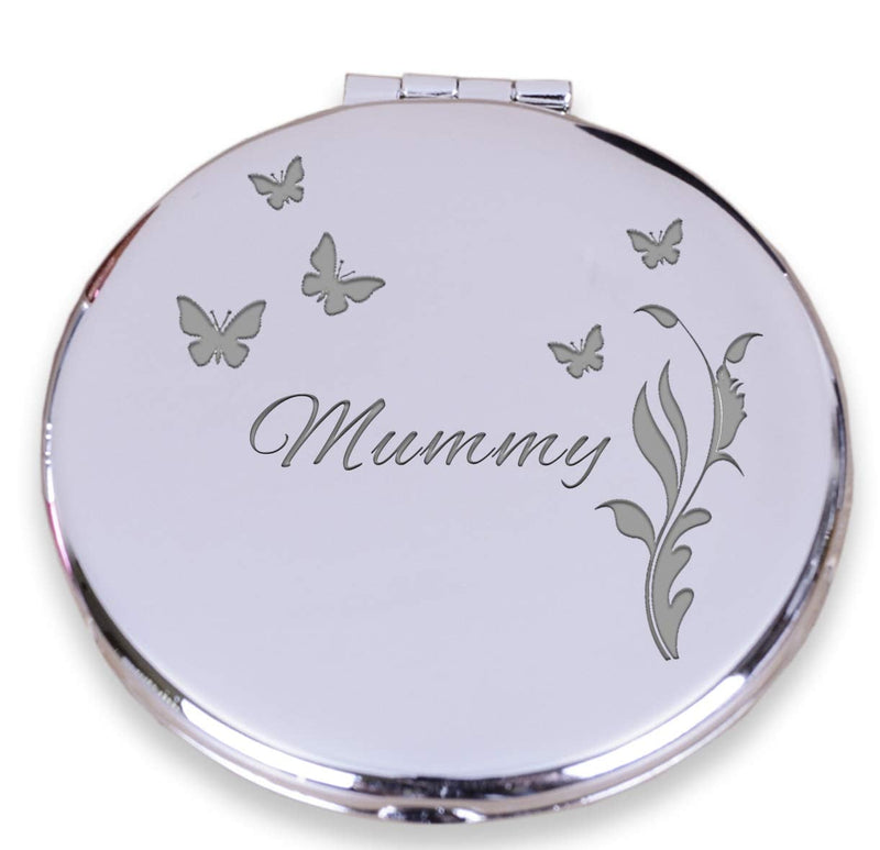 [Australia] - Mummy Butterflies and Swirl Silver Finish Engraved Compact Mirror Keepsake Gift Ideas From Son Daughter 