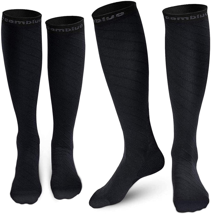 [Australia] - CAMBIVO Compression Socks for Women & Men (2 Pairs), Unisex Socks for Running, Flight, Sports, Travel L-XL Black 