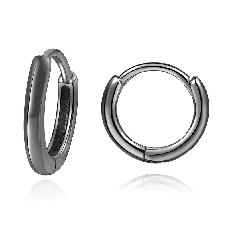 [Australia] - Small Huggy Hoop Earrings Real 925 Sterling Silver Upper Ear Cartlidge Tiny Huggie Hinged Sleeper Hoops Earrings Silver Black 7mm 9mm 10.0 Millimetres 