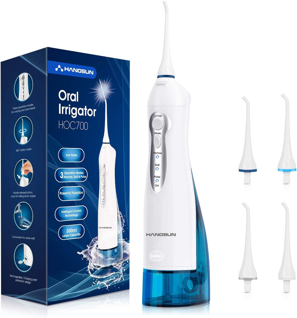 [Australia] - Hangsun Water Flosser Cordless Oral Irrigator Rechargeable Dental Water Jet HOC700 for Teeth Braces with 300ML Water Tank and 4 Jet Tips for Travel & Home Use 