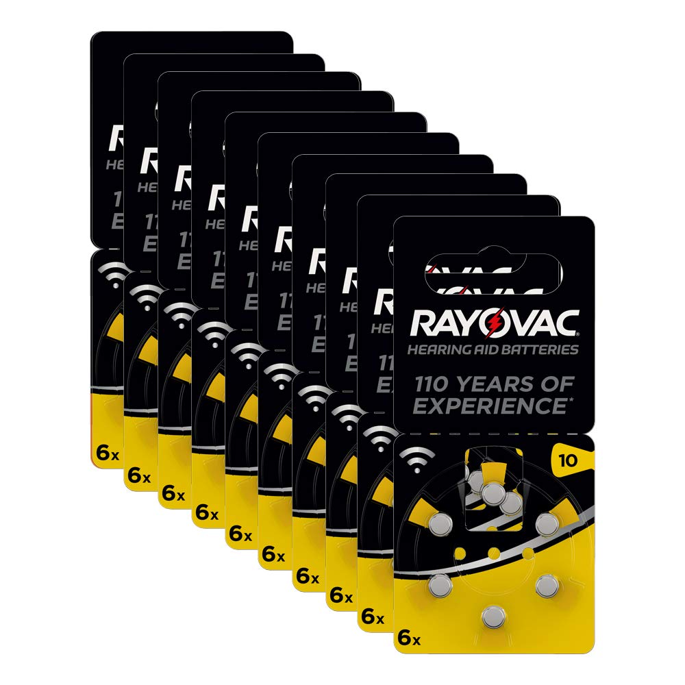 [Australia] - Rayovac Acoustic Zinc Air Hearing Aid Batteries, Size 10 AU, Yellow Tab, Pack of 60 10 yellow 