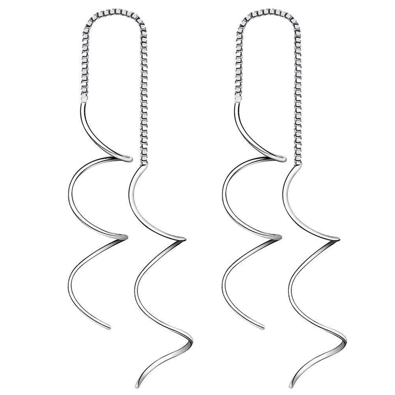 [Australia] - Yaneno 925 Sterling Silver Fresh Style Threader Pull Through Dangle Earrings Curve Twist for Women White 