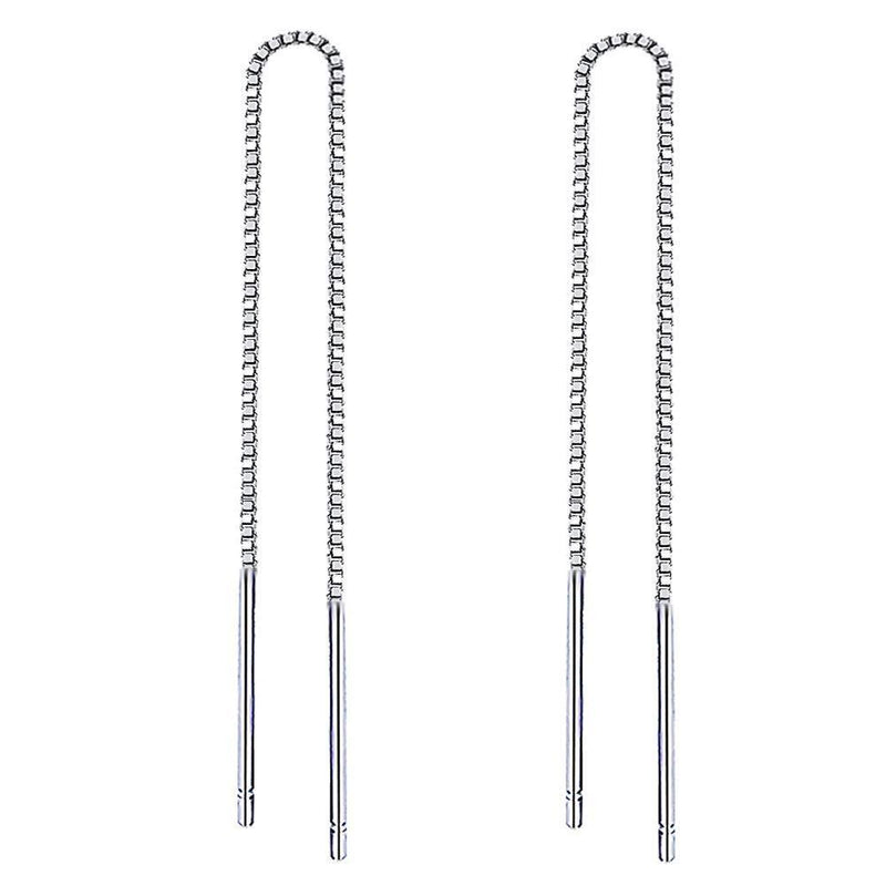 [Australia] - Yaneno 925 Sterling Silver Needle Bar Threader Pull Through Chain Drop Dangle Earrings for Women 4.72 Inches 