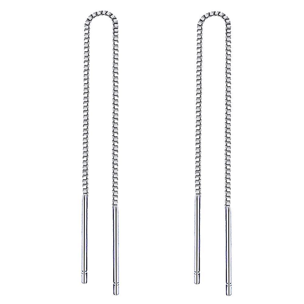 [Australia] - Yaneno 925 Sterling Silver Needle Bar Threader Pull Through Chain Drop Dangle Earrings for Women 4.72 Inches 