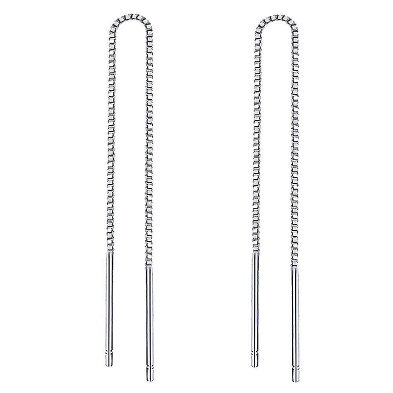 [Australia] - Yaneno 925 Sterling Silver Needle Bar Threader Pull Through Chain Drop Dangle Earrings for Women 4.72 Inches 