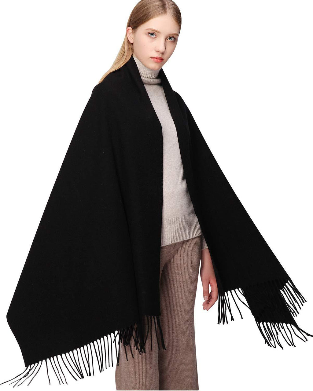 [Australia] - RIIQIICHY 100% Wool Scarf Pashmina Shawls and Wraps for Women Cashmere Warm Winter More Thicker Soft Scarves Black 