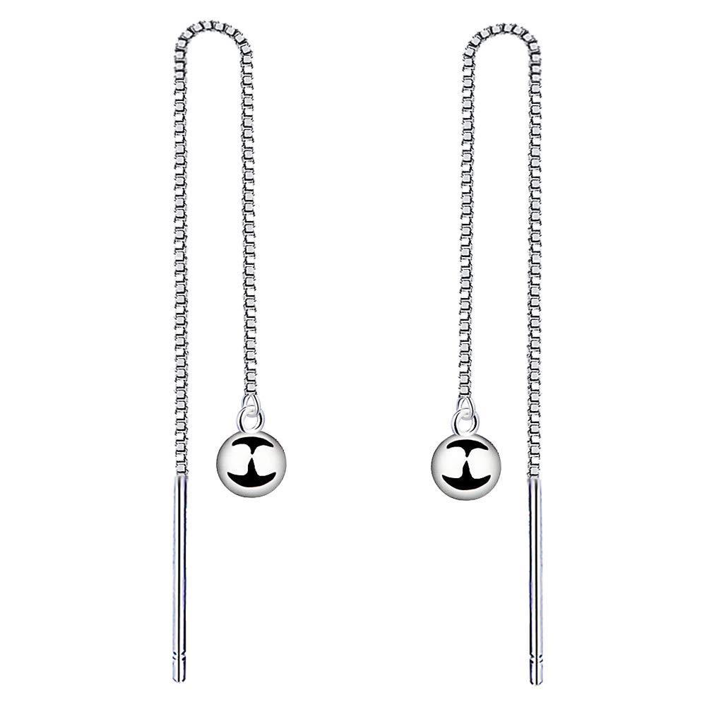 [Australia] - Yaneno 3mm Bead Needle Threader Pull Through Ball Dangle Drop 925 Sterling Silver Earrings for Women White 