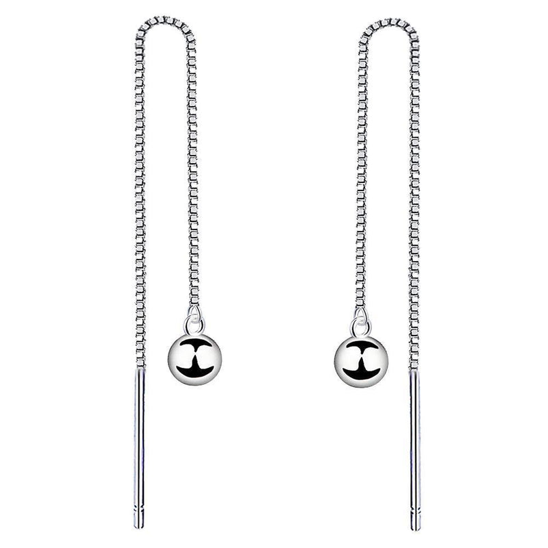 [Australia] - Yaneno 3mm Bead Needle Threader Pull Through Ball Dangle Drop 925 Sterling Silver Earrings for Women White 