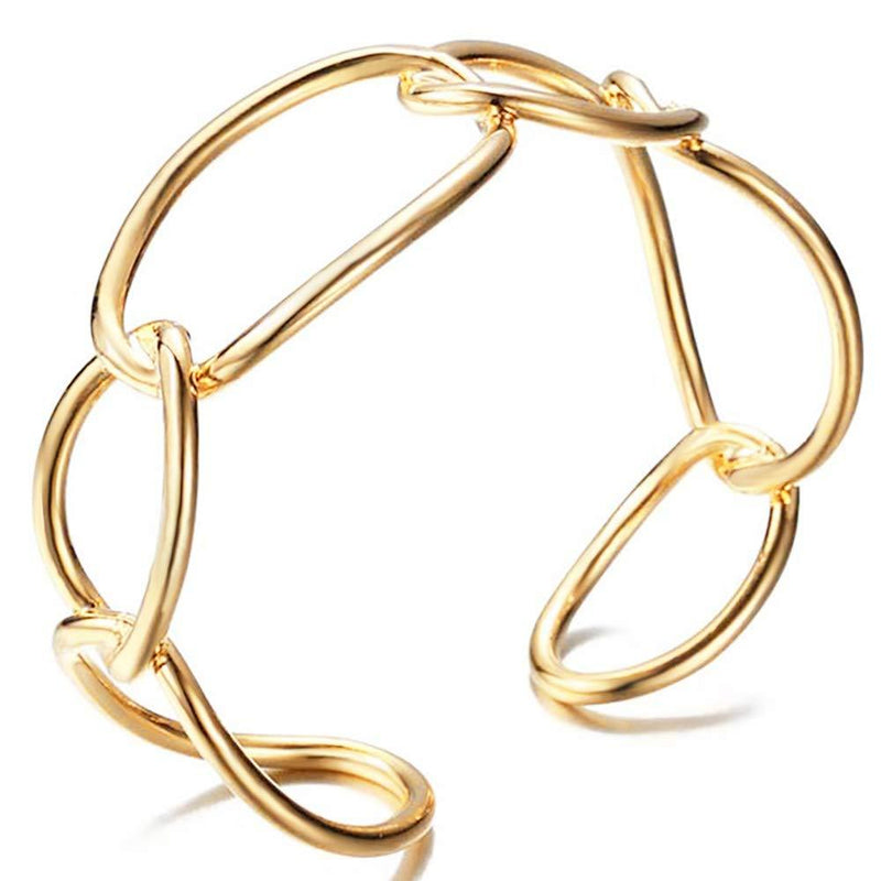 [Australia] - Gleamart Simple Circle Bracelet Hollow Open Cuff Bangle for Women Gold 