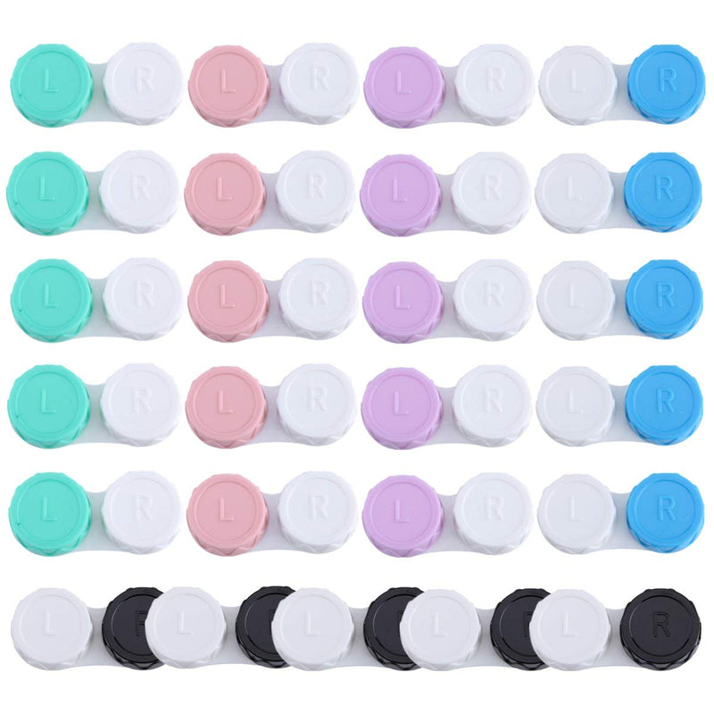 [Australia] - 25 Pack Contact Lens Cases Portable Contact Lens Container Contact Lens Soaking Storage Case with L and R Caps, 5 Colors 