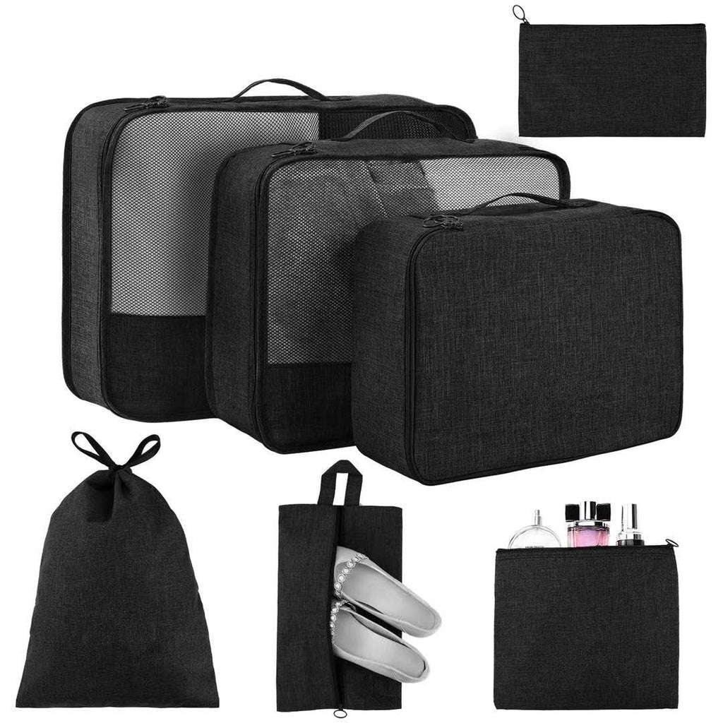 [Australia] - Packing Cubes for Suitcases 7 Set, Luggage Packing Organizers with Shoe Bag and Toiletry Bag (Black) Black 