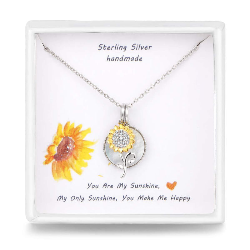[Australia] - Qings Sunflower Women Pendant Necklace, 925 Sterling Silver, Bling Cubic Zirconias, 43cm+3cm Chain, Exquisite Box, Gift for Girls Mother Birthday Christmas Wedding 