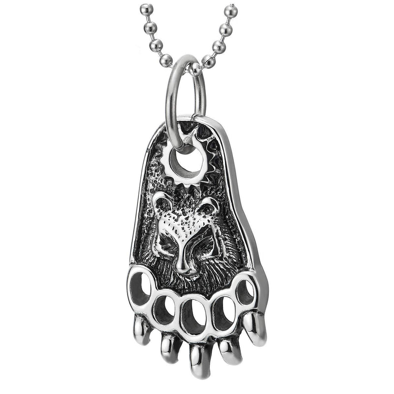 [Australia] - COOLSTEELANDBEYOND Mens Steel Vintage Bear Foot Paw Claw Pendant Necklace, 30 inches Ball Chain, Punk Rock 