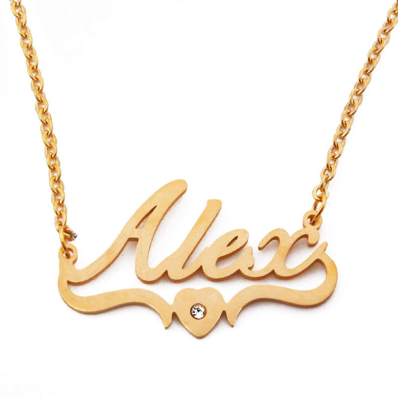 [Australia] - Kigu Alex Name Necklace Heart Shaped Personalised Gold Plated, Custom Dainty Name Pendants, Jewellery for Ladies, Girlfriend, Mother, Sister, Friends Inc Bag & Box 