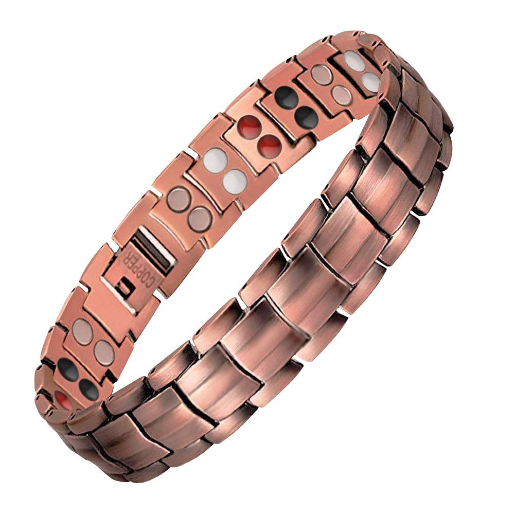 [Australia] - JFUME Pure Copper Bracelets Two Tone Bracelet for Men 8.5Inches Adjustable with Link Removal Tool Red 