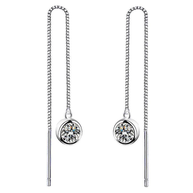 [Australia] - Yaneno Women 925 Sterling Silver Brilliant Round Cut CZ Needle Threader Pull Through Dangle Earrings White 