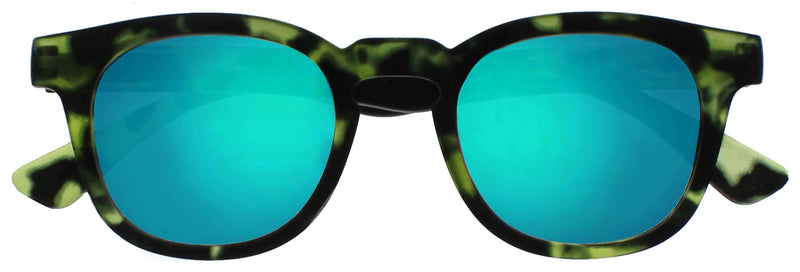[Australia] - Opulize Bay Mirrored Thick Round Mens Womens Matt Green Tortoiseshell Sun Readers UV400 S97-6 +0.00 +0.00 Magnification 