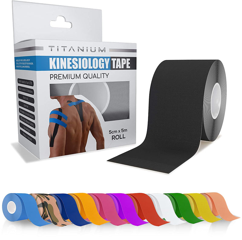 [Australia] - Titanium Sports Kinesiology Tape - 5m Roll of Elastic Water Resistant Tape for Support & Muscle Recovery - Quality Sports Tape Black 