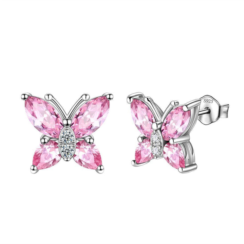 [Australia] - Aurora Tears 925 Sterling Sliver Butterfly Necklace Earrings Rings Birthstone Jewellery Set Pendant Dating Pendant Gifts for Women and Girls J.pink-tourmaline 